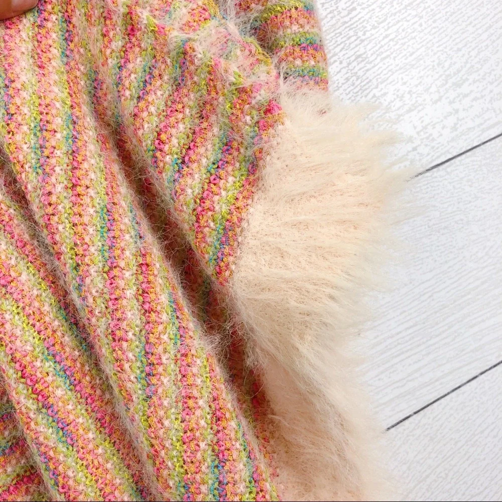 Urban Outfitters Coral Fuzzy‎ Soft Stripped Long Scarf